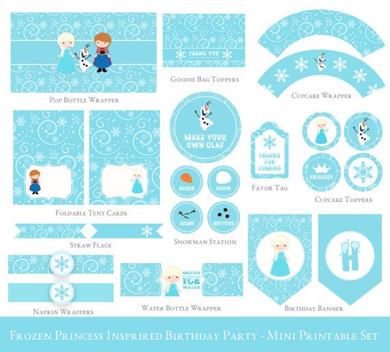 Frozen Birthday Printable Mini Set Olaf Party Printable Party printable Froze