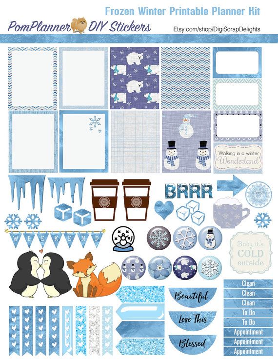 Frozen Printable Planner Kit 5 PDFs Over 300 Icy Stickers EC or Happy Planner