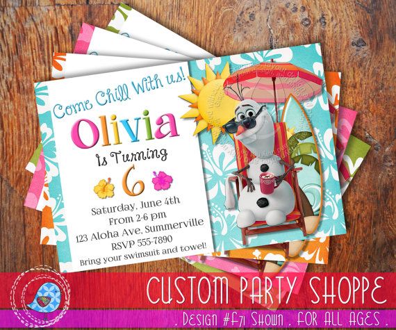 SUMMER FROZEN Printable Olaf INVITATION Custom Frozen Invitation For Girls Birt