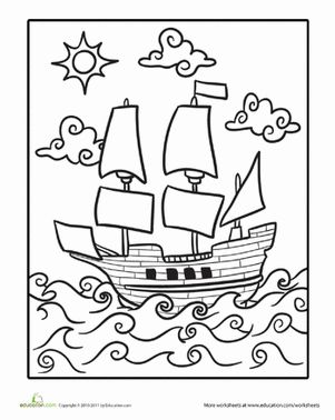 Thanksgiving Kindergarten Holidays Vehicles Worksheets Mayflower Coloring Page