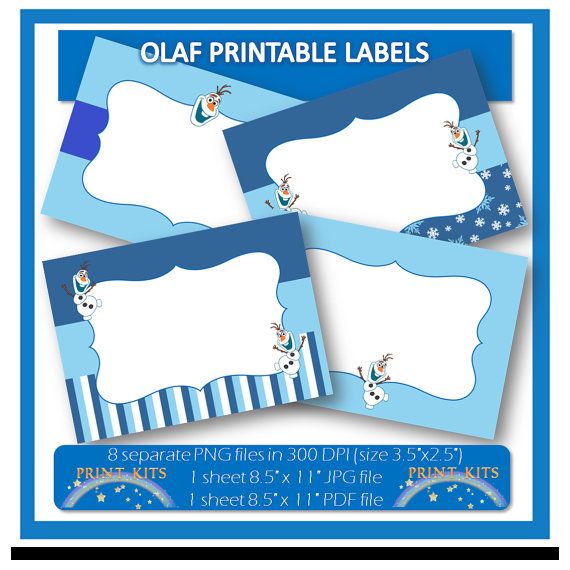 30 OFF SALE Instant Download Olaf Frozen Printable Labels or Buffet Cards. Per