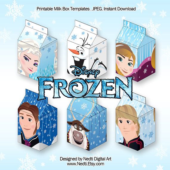 6 Frozen Disney Printable Milk Box Template Favor Box by Nedti 7.00