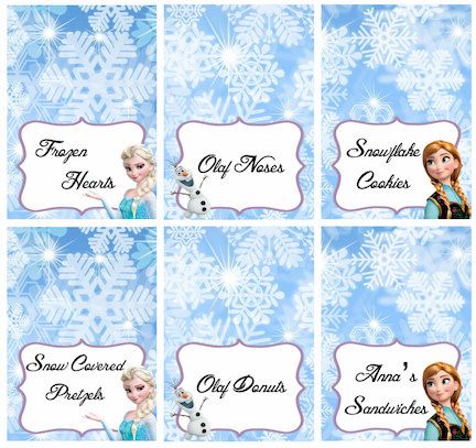 Disney Frozen Food Labels Placecards Tent Cards by LittleBugShoppe 8.00