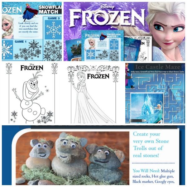 Disney Frozen free printable activities. Activities include making a stone tro