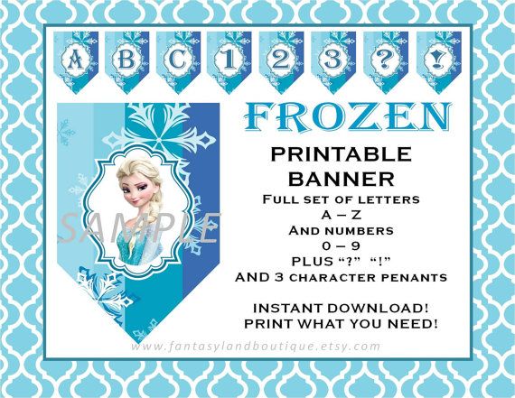 FROZEN Banner A to Z and Numbers Printable party decorations supplies elsa anna