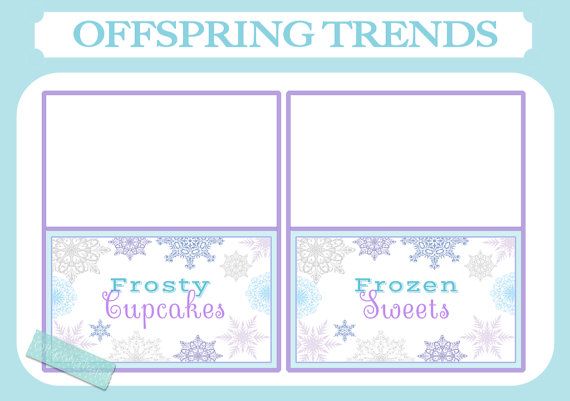FROZEN Printable Birthday Food Tent Labels Custom FoodName Cards Party Table Wi