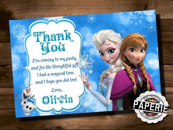 FROZEN Printable THANK YOU card Custom Frozen Invitation For Girls Birthday Par