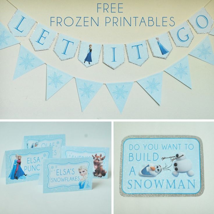 Free Frozen Party Printables set includes Let It Go Banner Happy Birthday Bann
