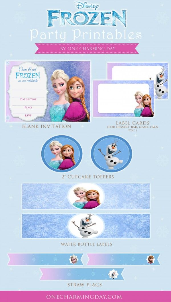 Free Frozen Party Printables. Includes Frozen Party Invitation Card Frozen Cupc