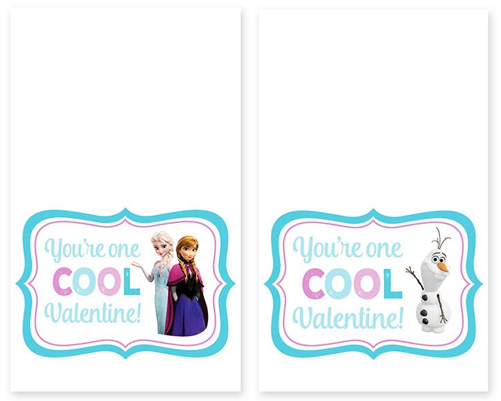 Free printable Disney Frozen valentines attach to a package of fruit snacks fo