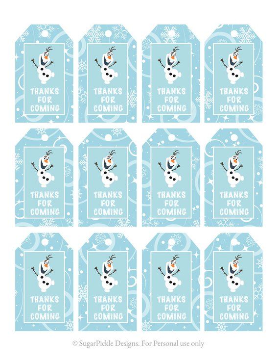 Frozen Favor Tags Thank You Party Tags Loot Bag Tags Frozen Birthday Printabl