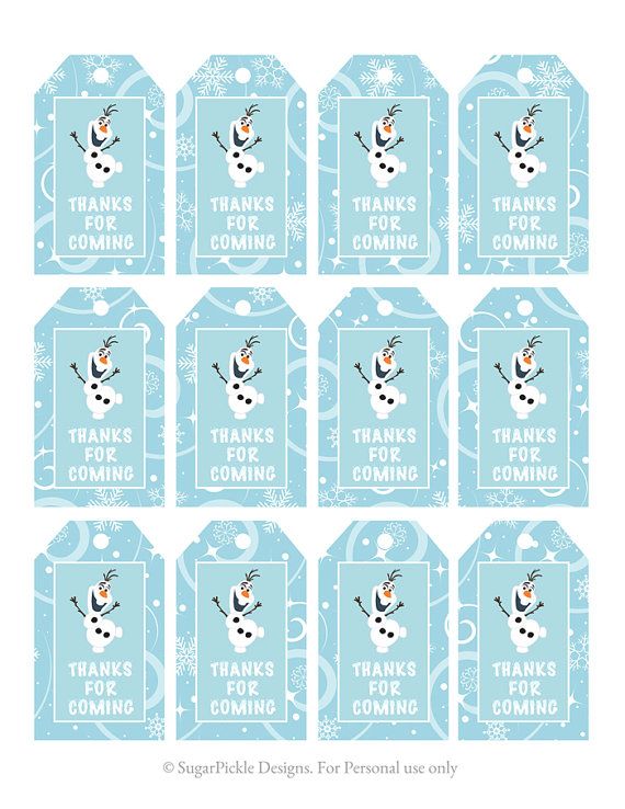 Frozen Favor Tags Thank You Tags Loot Bag Tags Frozen Birthday Printabl