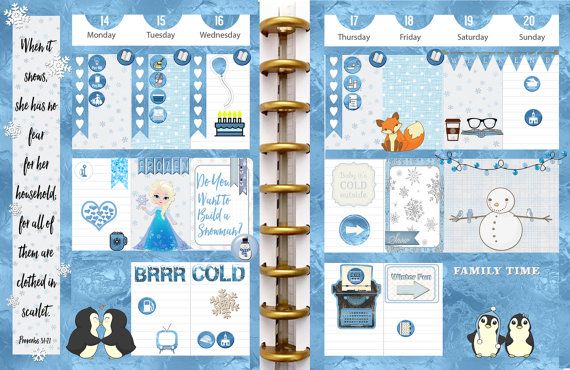 Frozen Printable Planner Kit 5 PDFs Over 300 Stickers EC or Happy Planner Blue