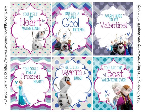 Frozen Printable Valentine39s Day Cards Digital File by PBJnCompany