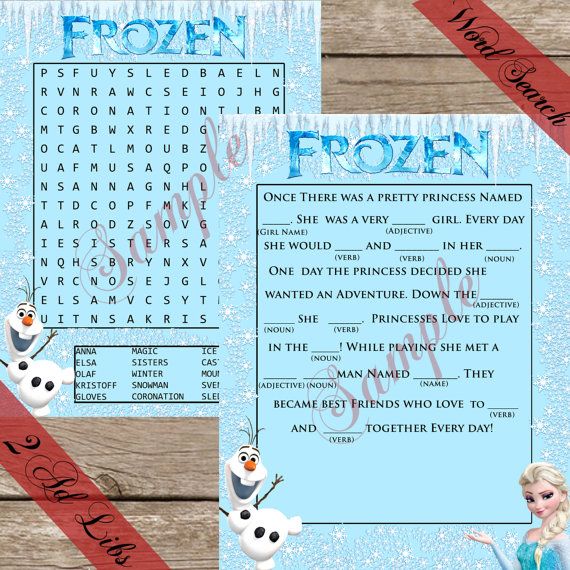 Frozen Printable games Word Search and Ad libs Digital download Frozen Party