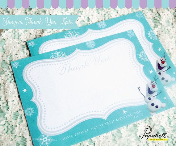 Frozen Thank You Notes for Frozen Birthday Party. Instant Download Frozen Printa