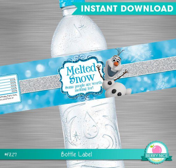 INSTANT DOWNLOAD Frozen Water Bottle Label Frozen Melted Snow Label Frozen Pri