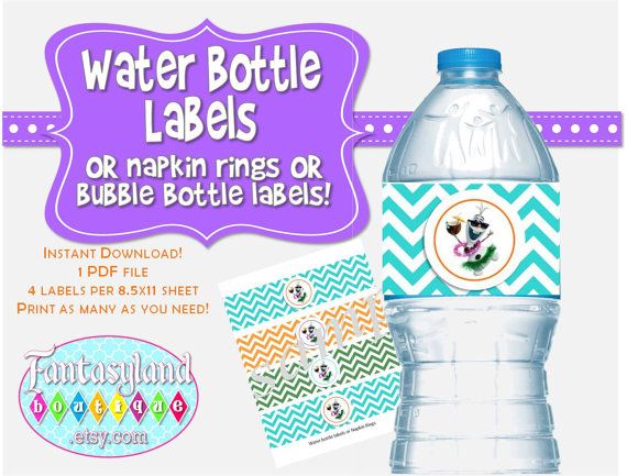 Olaf Inspired Water Bottle Labels Luau Party by FantasylandBoutiq... 1.49 Fr