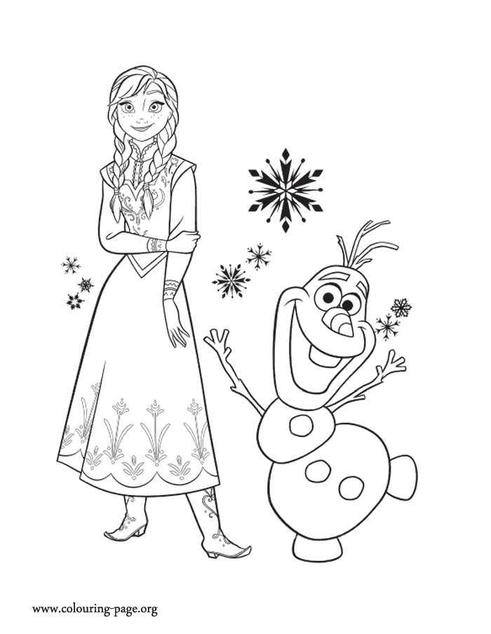 Print and color this amazing picture of Princess Anna and her friend Olaf. Enjoy