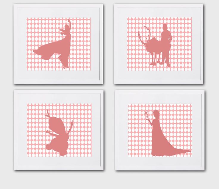 SALE Set Of Four Frozen Printable Set With Pink And White PatternsNursery Wall