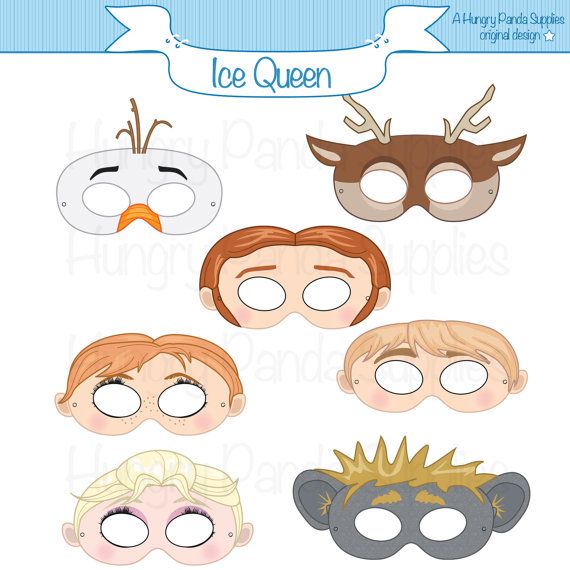 This listing is for 7 ice queen printable masks JPG files that are in a zip