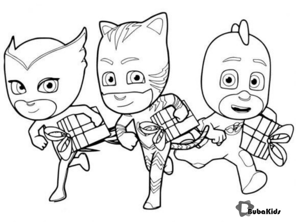 PJ Masks Birthday Gift Coloring Pagedownload printable Super Heroes Coloring page