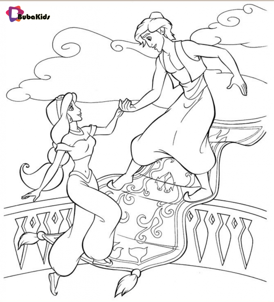 Disneys Aladdin and Princess Jasmine Coloring Page