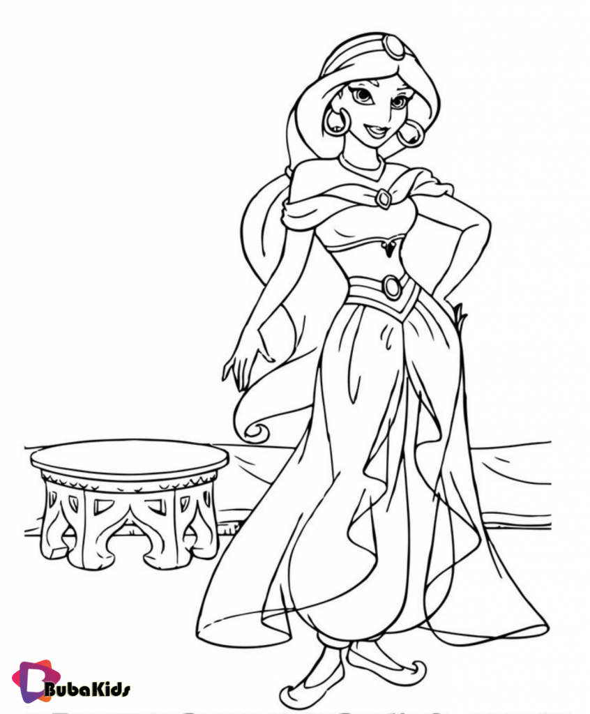 Princess Jasmine Posing Aladdin Coloring Page