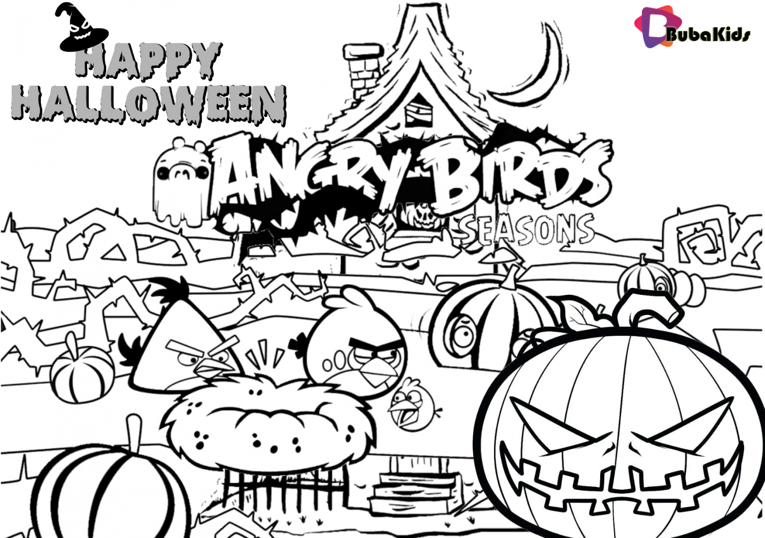 Angry Bird halloween party printable coloring page. | BubaKids.com