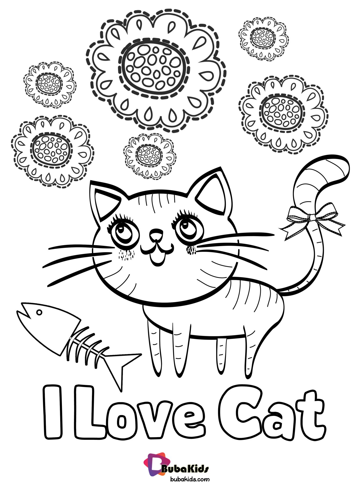 I Love Cat Coloring | BubaKids.com
