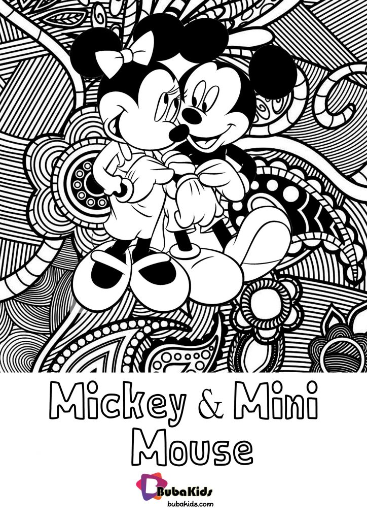 Floral Mickey & Mini Mouse Coloring Pages