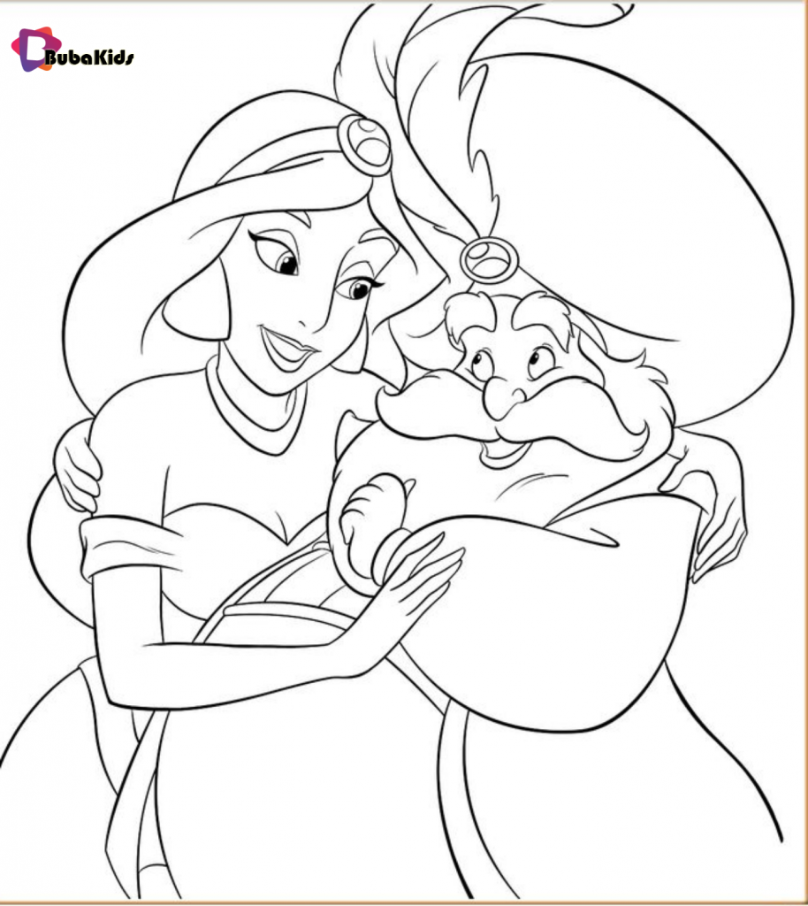 princess jasmine and sultan printable coloring pages on bubakids