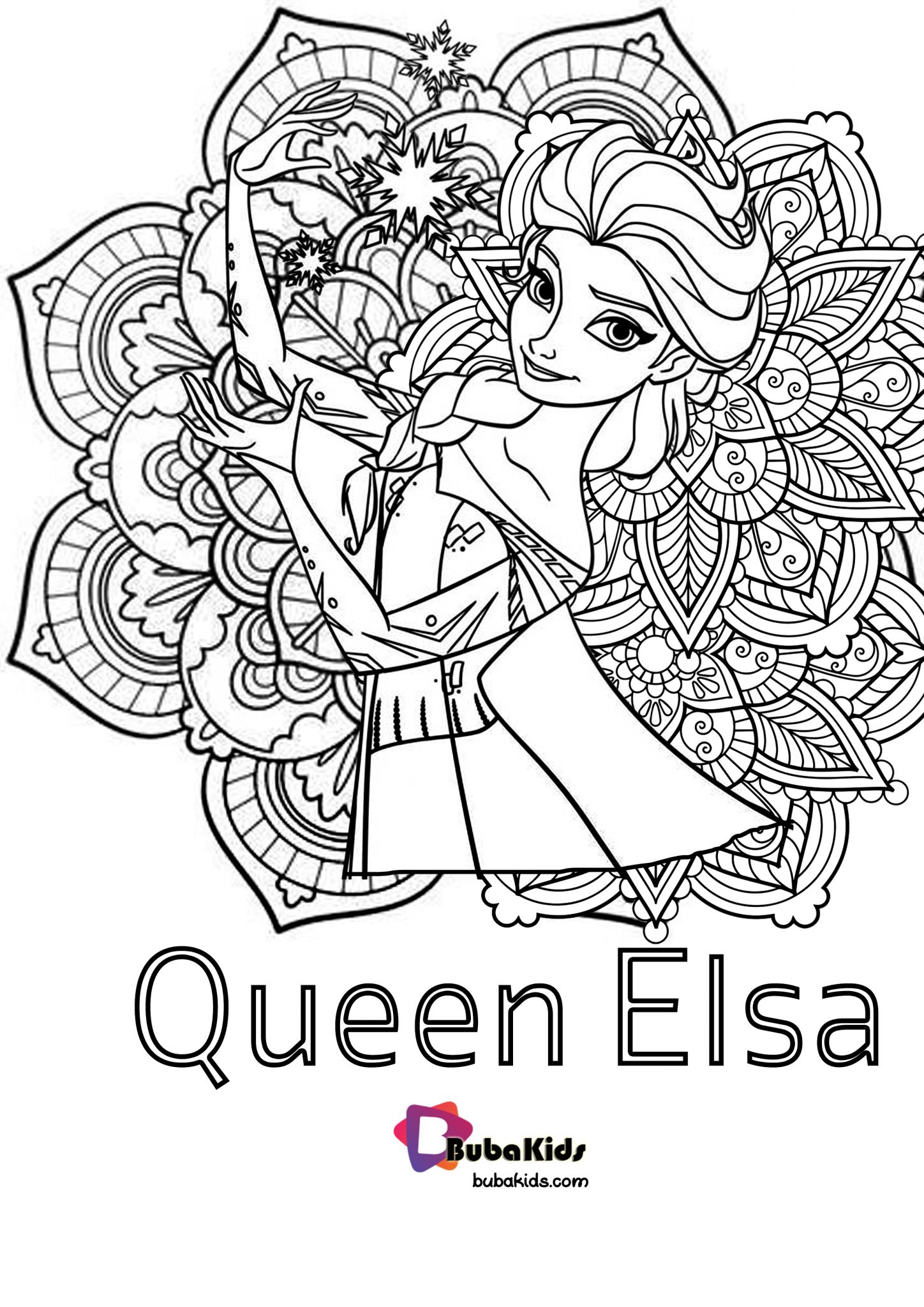 Queen Elsa FLoral Coloring Pages | BubaKids.com