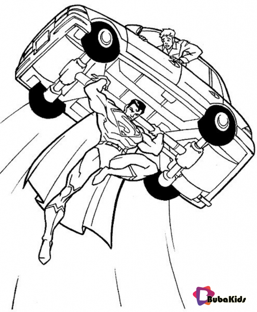 superman lifting a car coloring pages