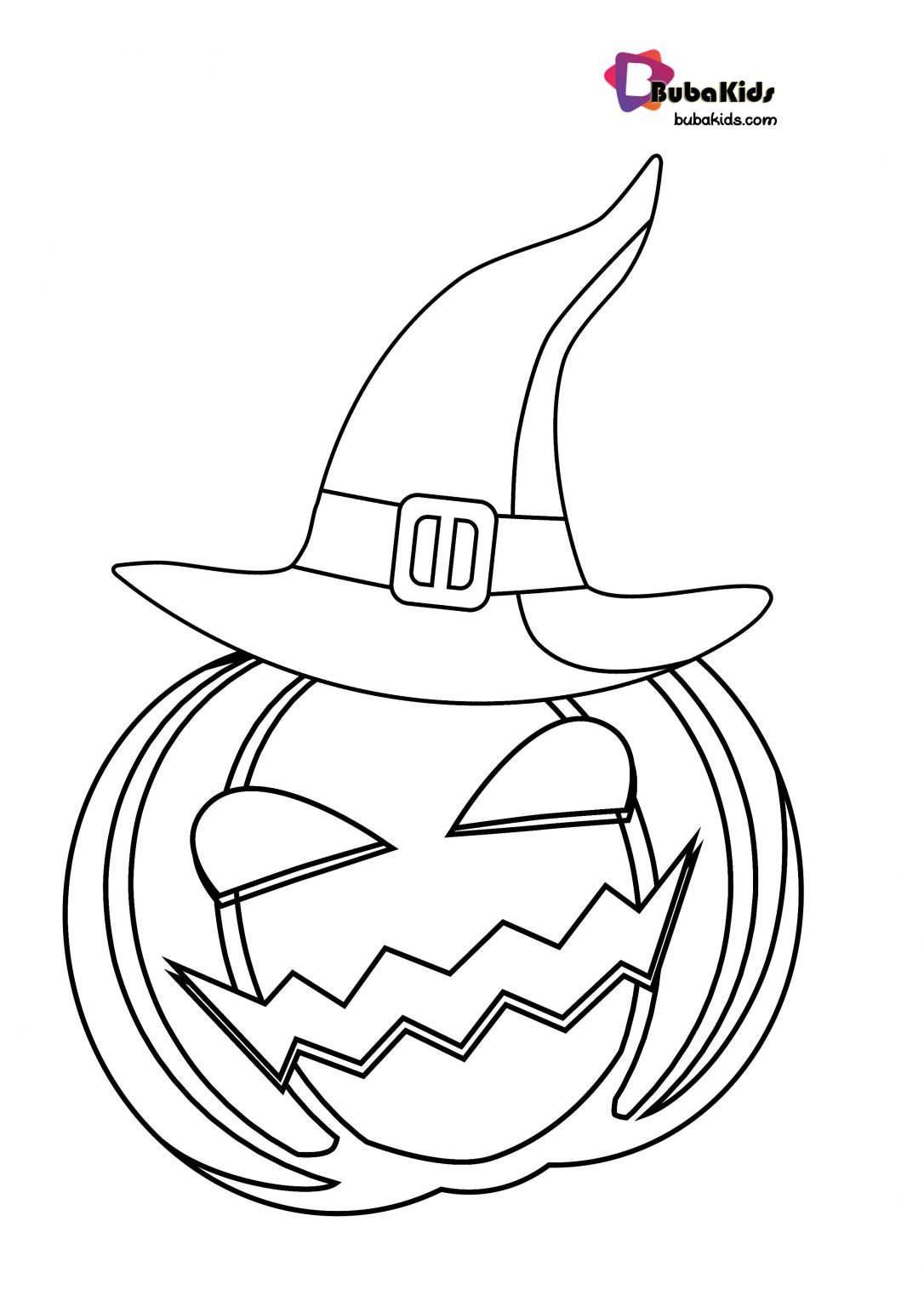 Pumpkin With Witch Hat Coloring Page | BubaKids.com