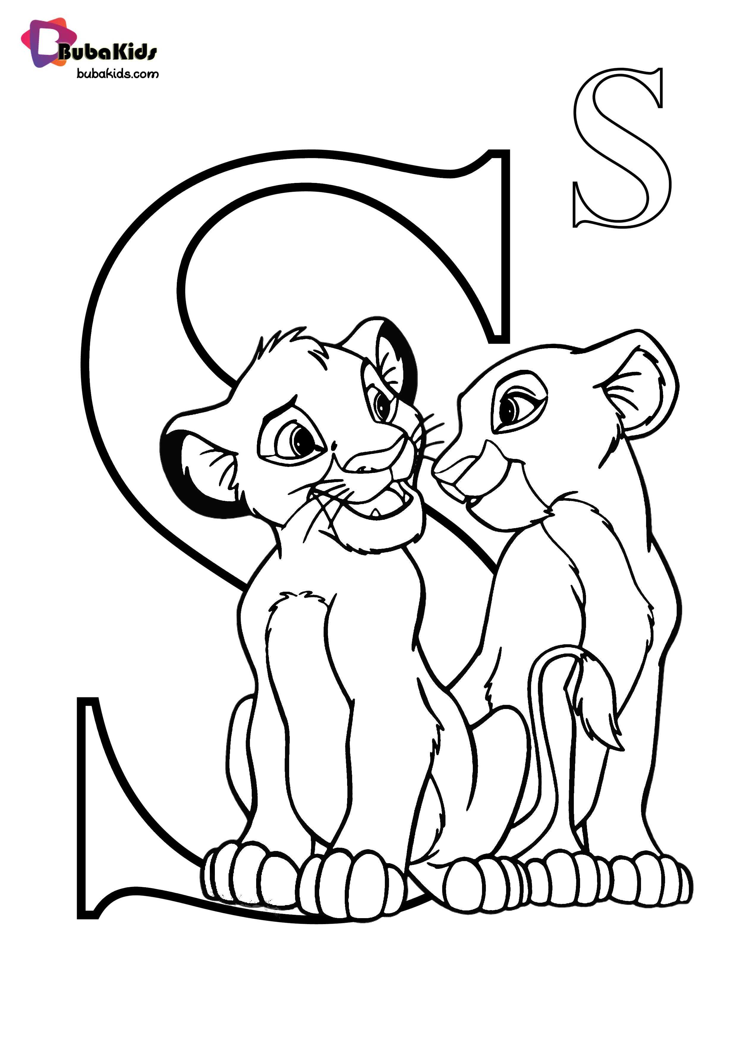 Simba Letter S Coloring Page for Toddler - BubaKids.com