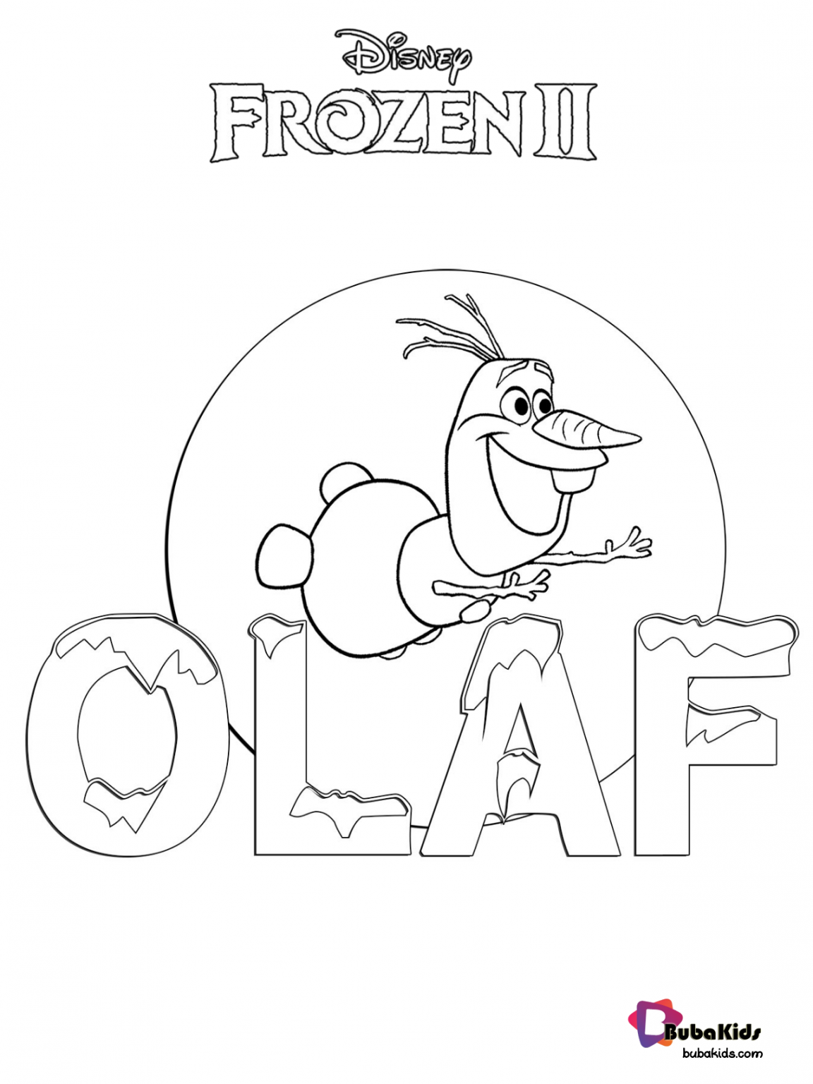Frozen 2 Olaf the snowman coloring page. | BubaKids.com