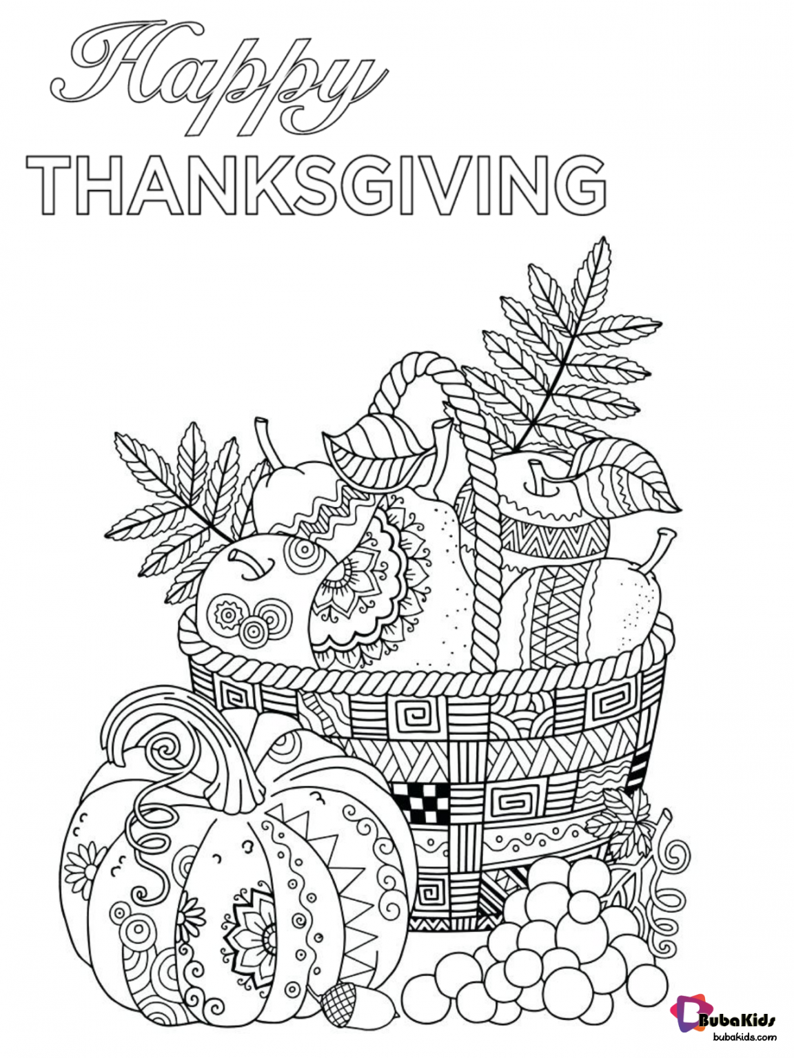 Free download and printable Happy Thanksgiving coloring page