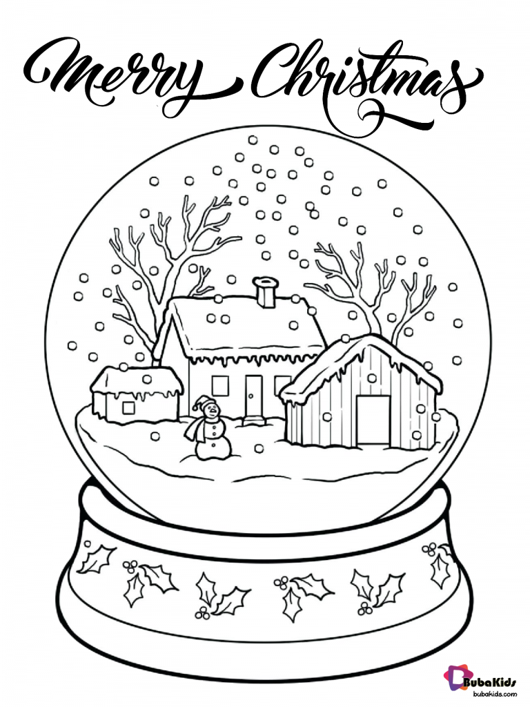 Merry christmas snow globe coloring page