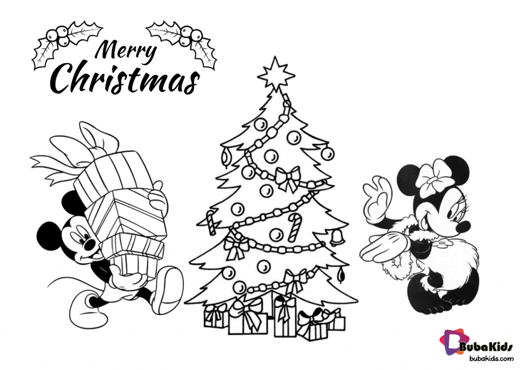 Mickey and Minnie Mouse christmas coloring pages.