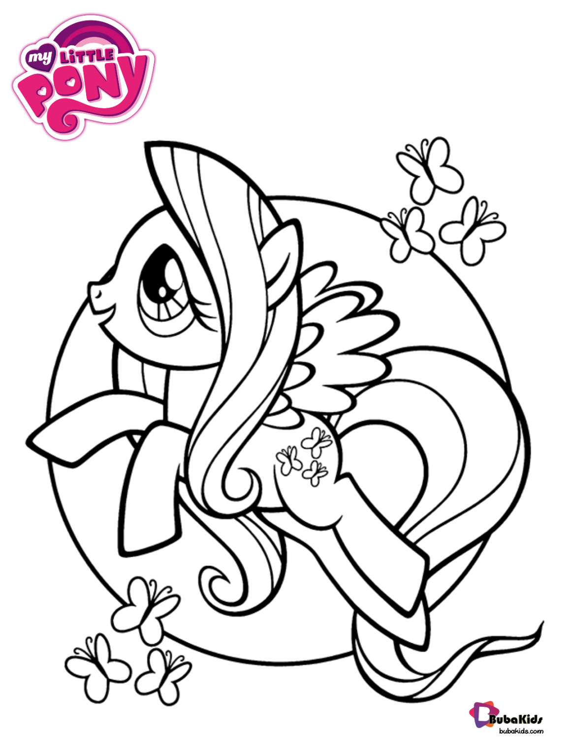 Butterflies and My Little Pony coloring page. | BubaKids.com