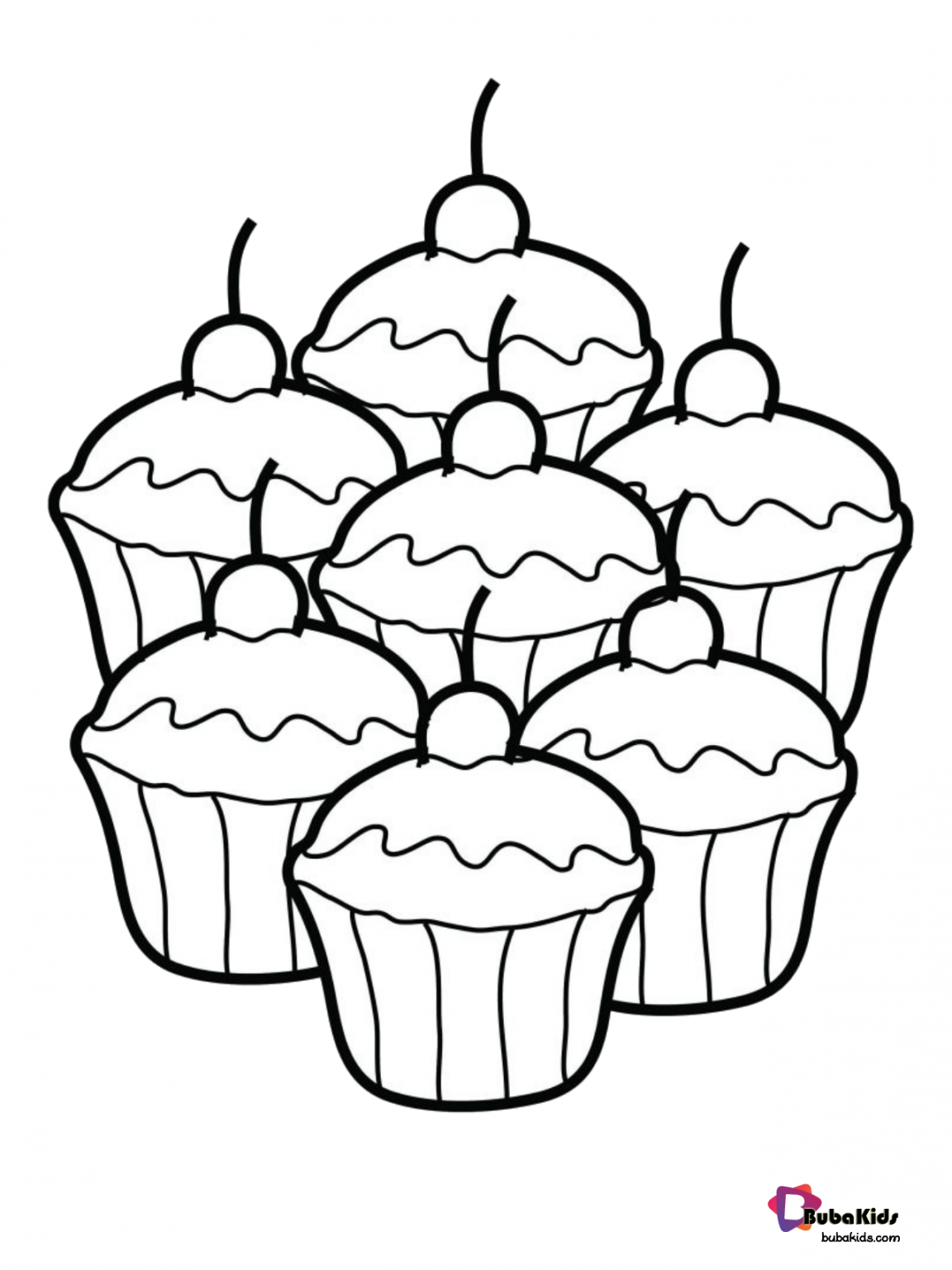 Easy coloring Food coloring page cupcakes. | BubaKids.com