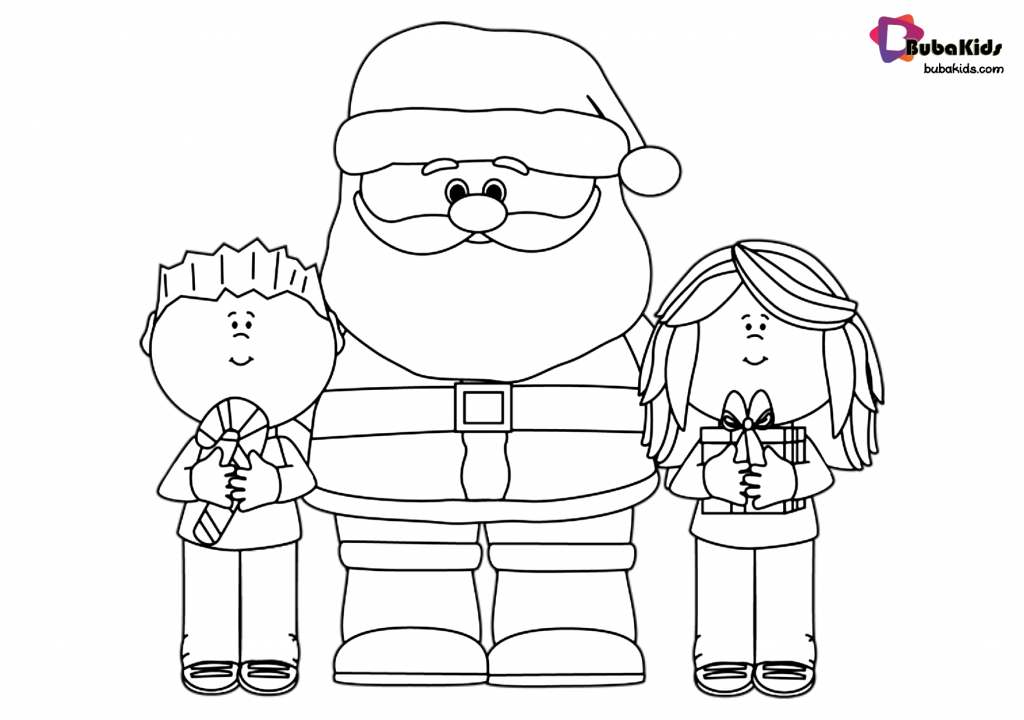 kids with santa coloring page