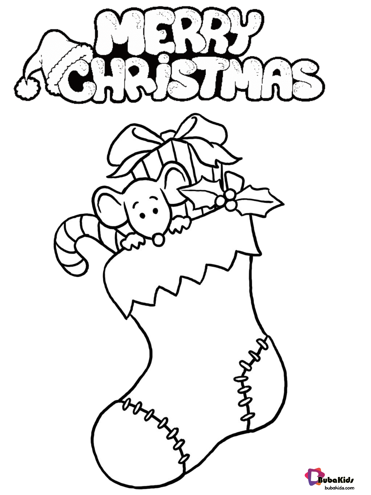 Merry Christmas sock free printable coloring page. | BubaKids.com