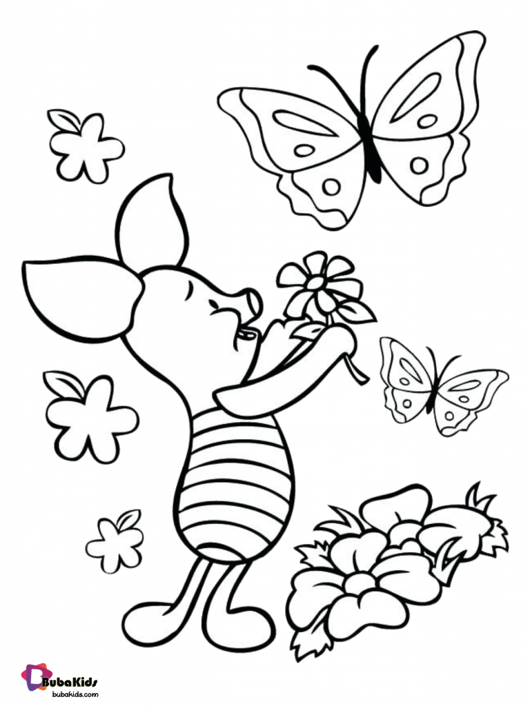 piglet and butterflies coloring page