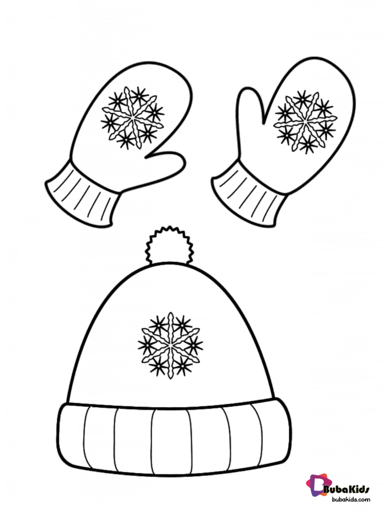 winter hat and gloves coloring page