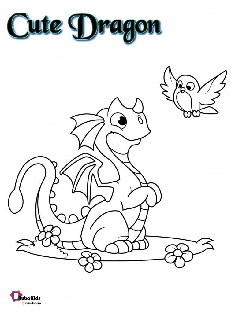 free download cute dragon and bird coloring page