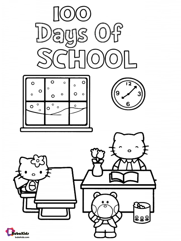 hello kitty 100 days of school coloring pages