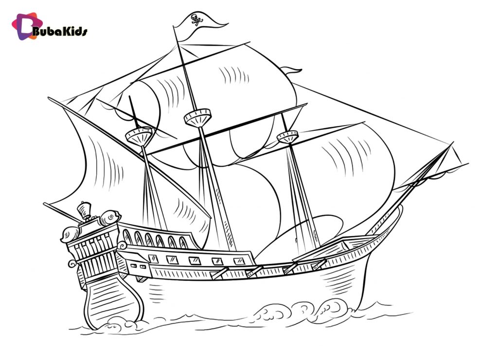 Coloring Picture of Pirate Ship