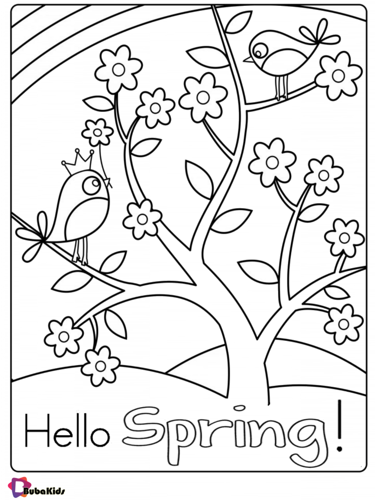 Free download Hello Spring Coloring page for kids